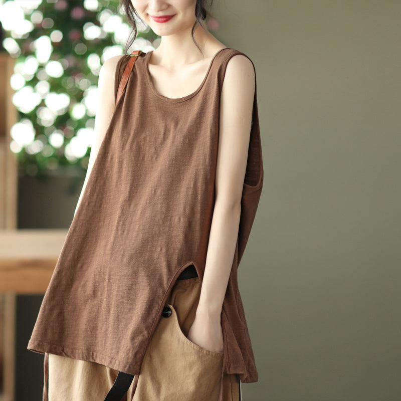 Vintage Cotton Sleeveless Women Crop Tops