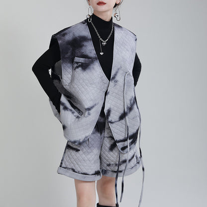 Water Ink Dyed Cotton Winter Vest and Short Pants