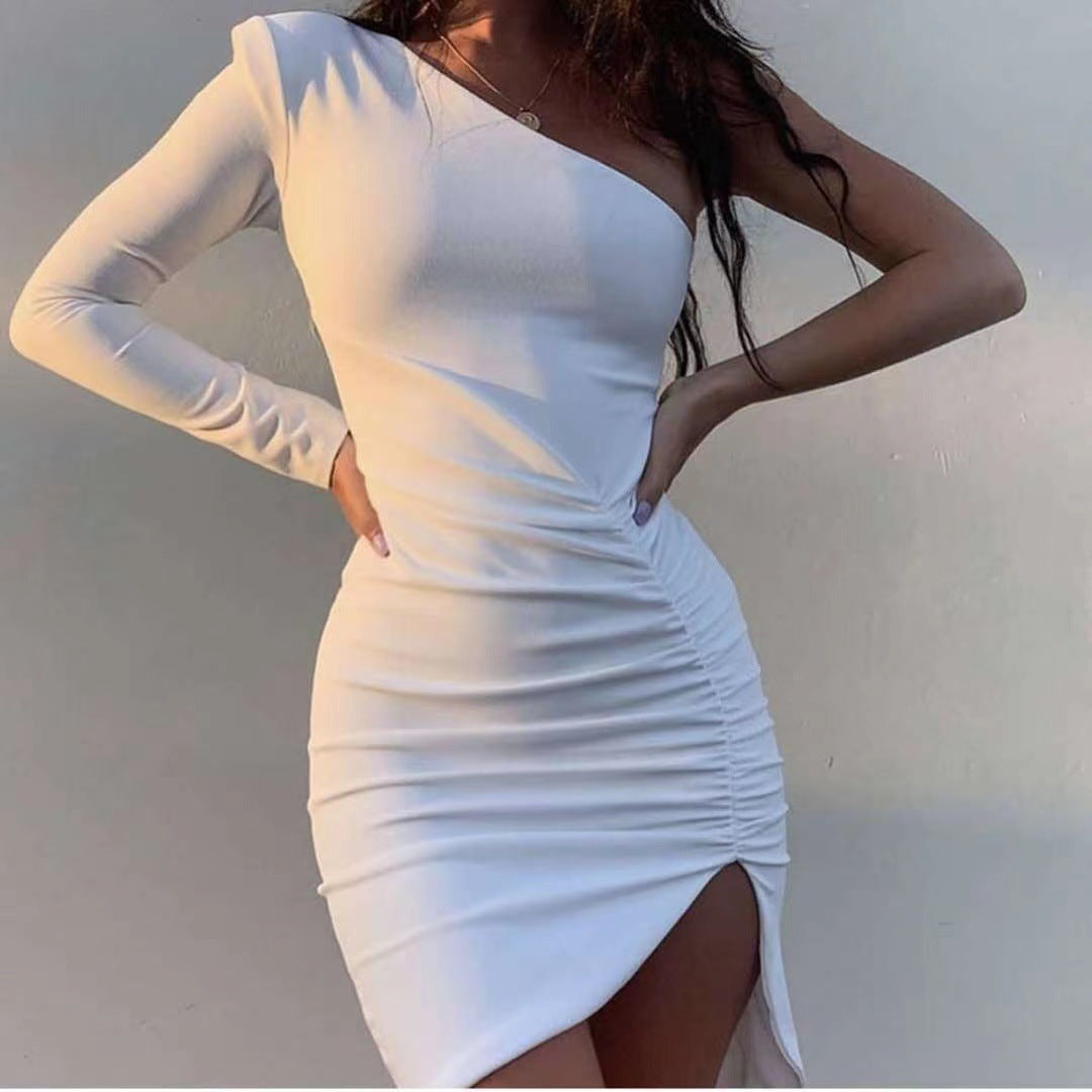 Sexy One Shoulder Pleated Hot Mini Dresses