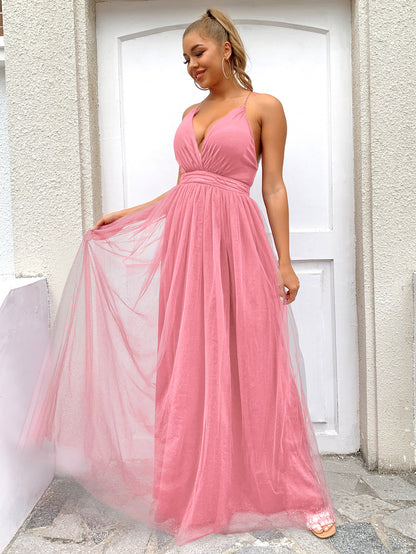 Sexy Backless Tulle Summer Evening Party Dresses