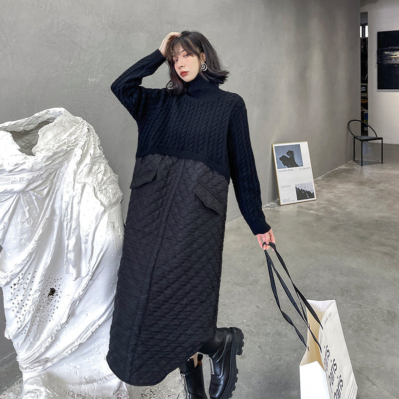 Women High Neck Winter Thicken Knitting Botton Cozy Dresses