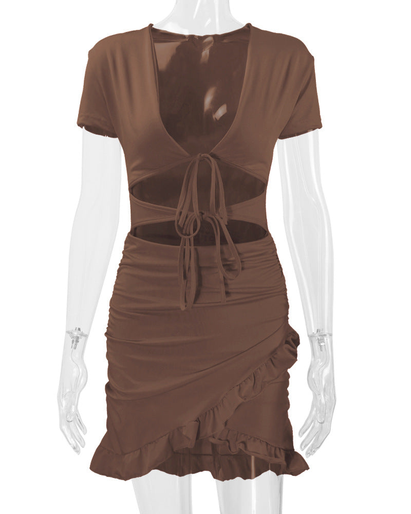 Sexy Deep V Neck Ruffled Bodycon Dresses