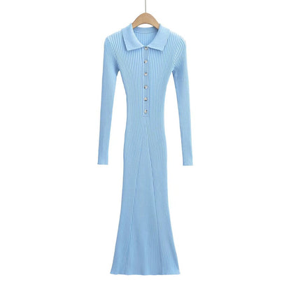Sexy Polo Neckline Knitted Long Mermaid Dresses