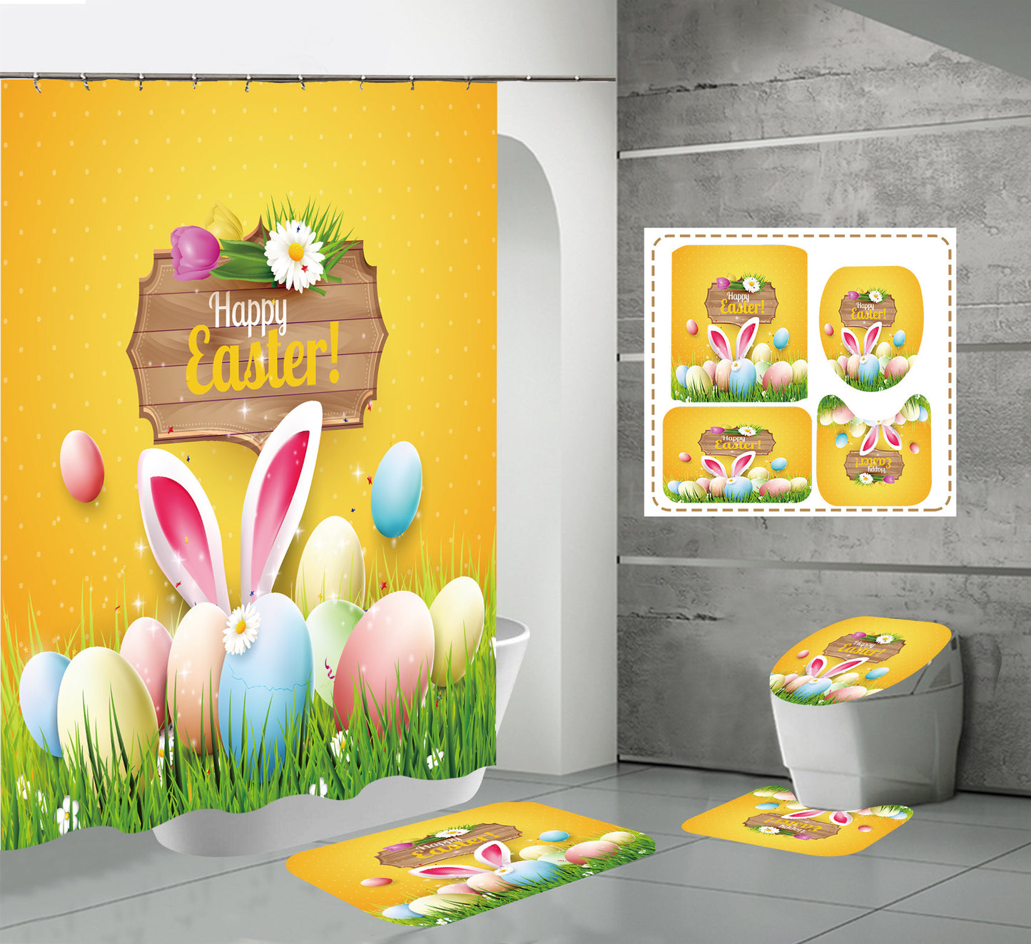 Happy Easter Day Shower Curtain Sets
