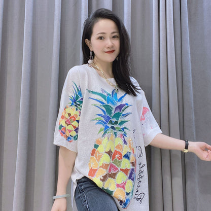 Summer Short Sleeves Diamond Pineapple Designed Knitting T Shirts