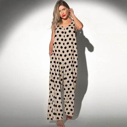 Casual Summer Dot Print Backless Women Jumpsuits