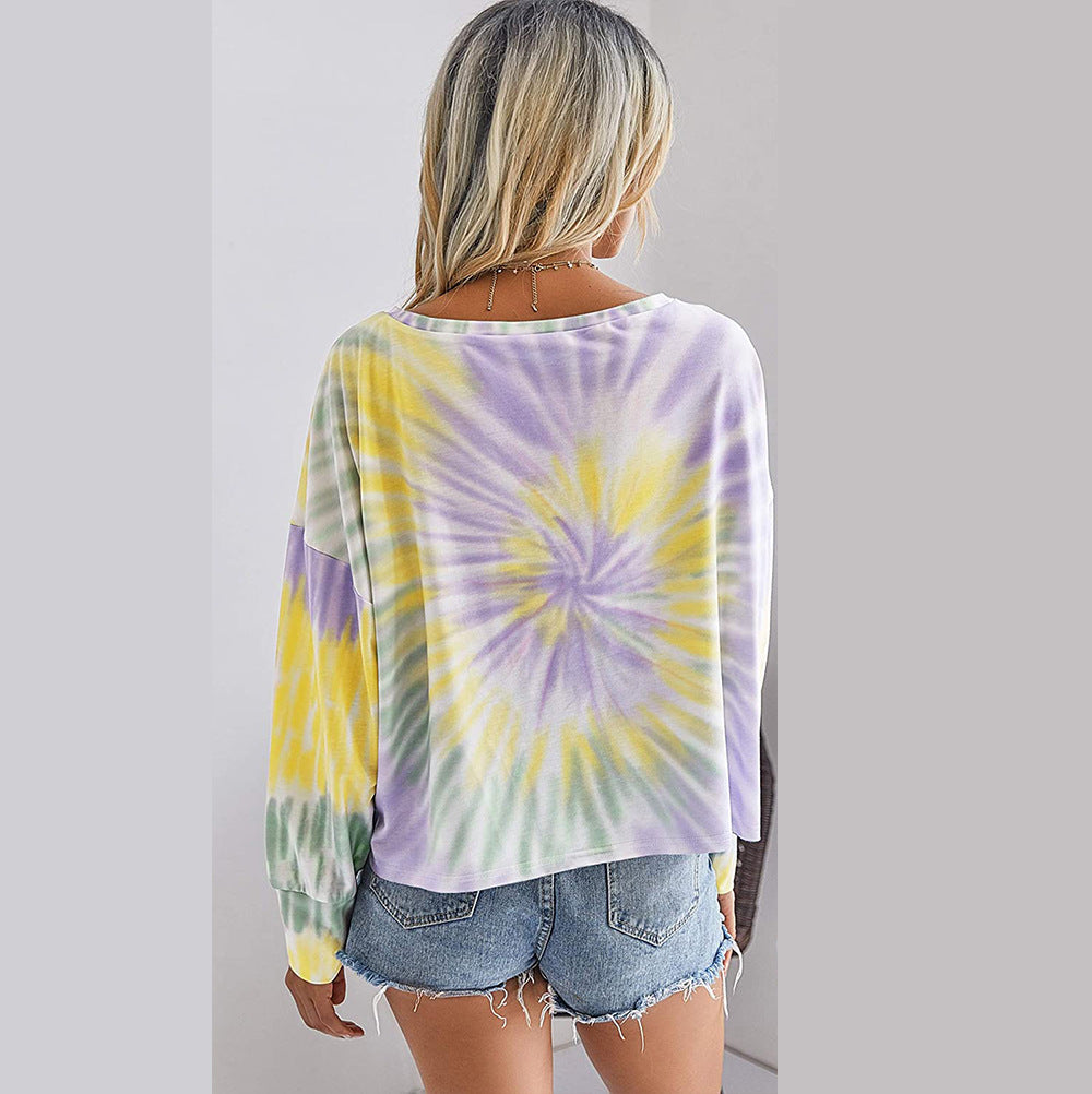 Casual Dyed Round Neck Long Sleeves Blouses