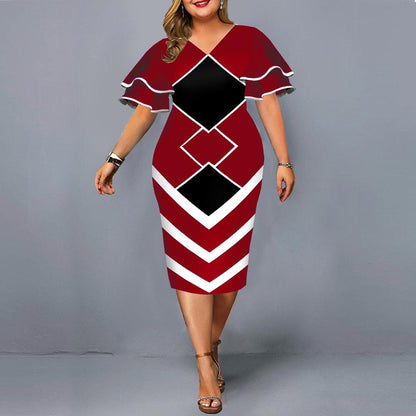 Women Plus Sizes Print Fall Dresses-STYLEGOING