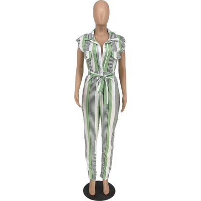 Casual Striped Women Jumpsuits with Belt