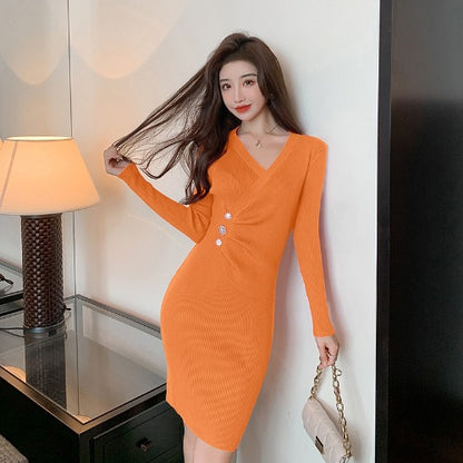Sexy V Neck Knitted Tight Dresses