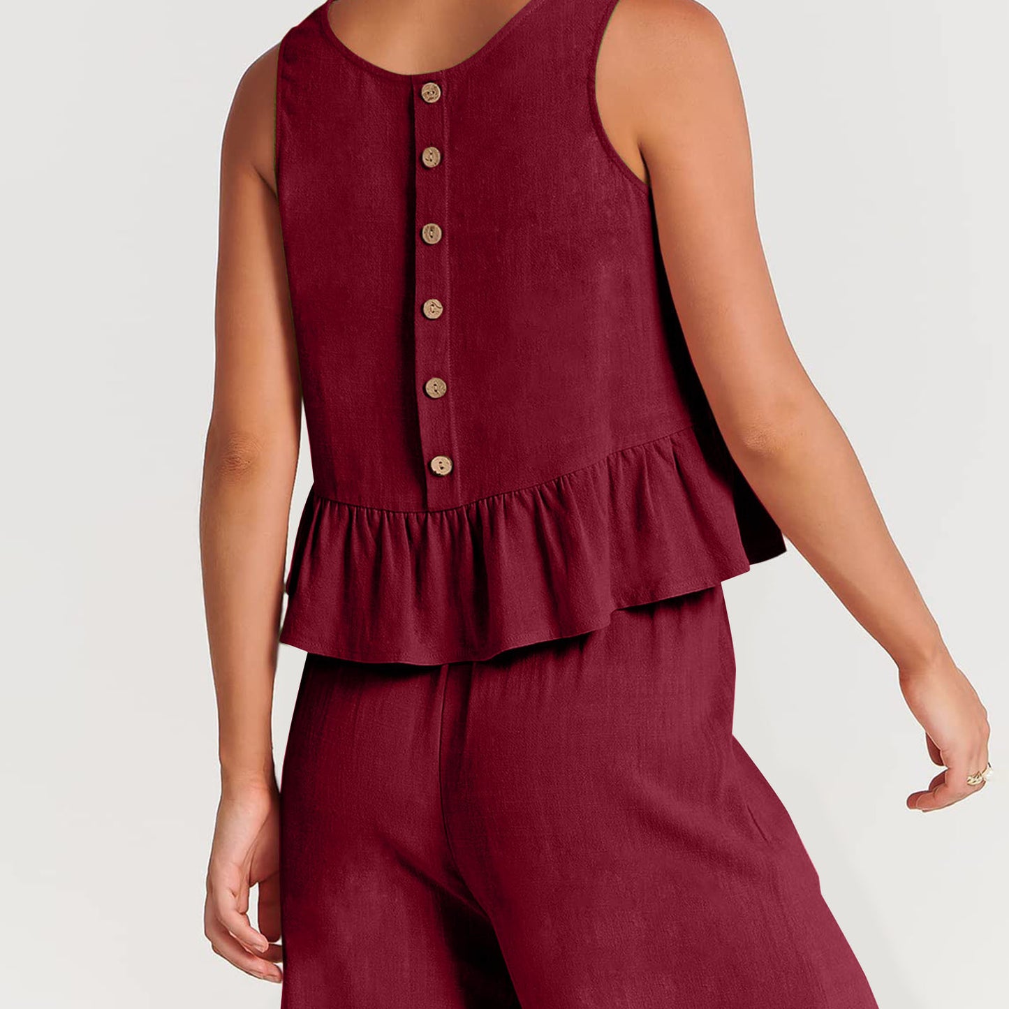 Summer Sleeveless Linen Two Pieces Women Suits