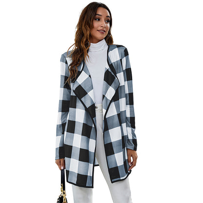 Casual Pocket Design Plaid Women Coats