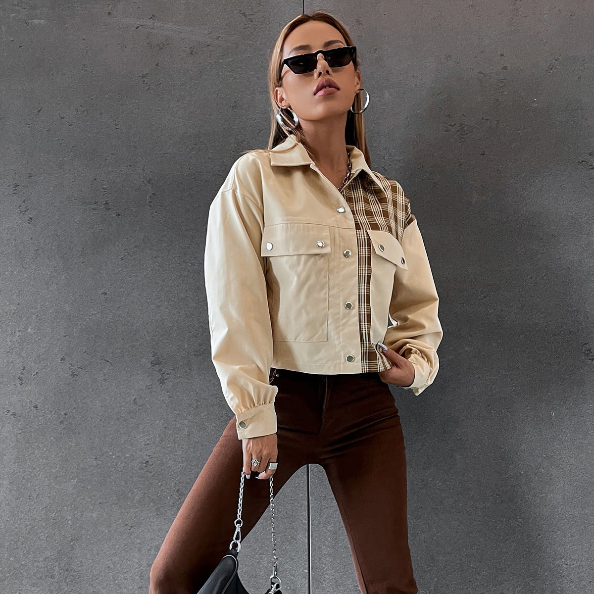 Casual Women Turover Collar Short Overcoat