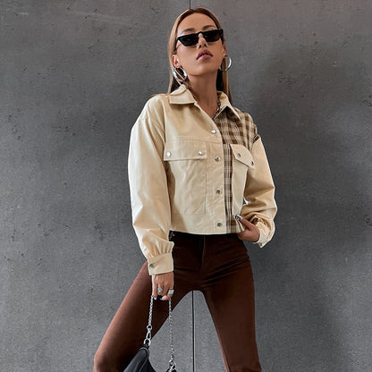 Casual Women Turover Collar Short Overcoat