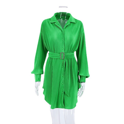 Green Spring Long Sleeves Women Shirts Dresses