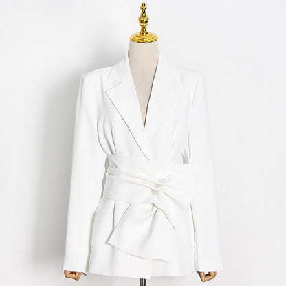Luxury classsy white blazers with Belt-STYLEGOING