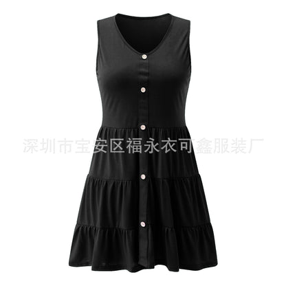 Summer Button Sleeves Daily Dresses