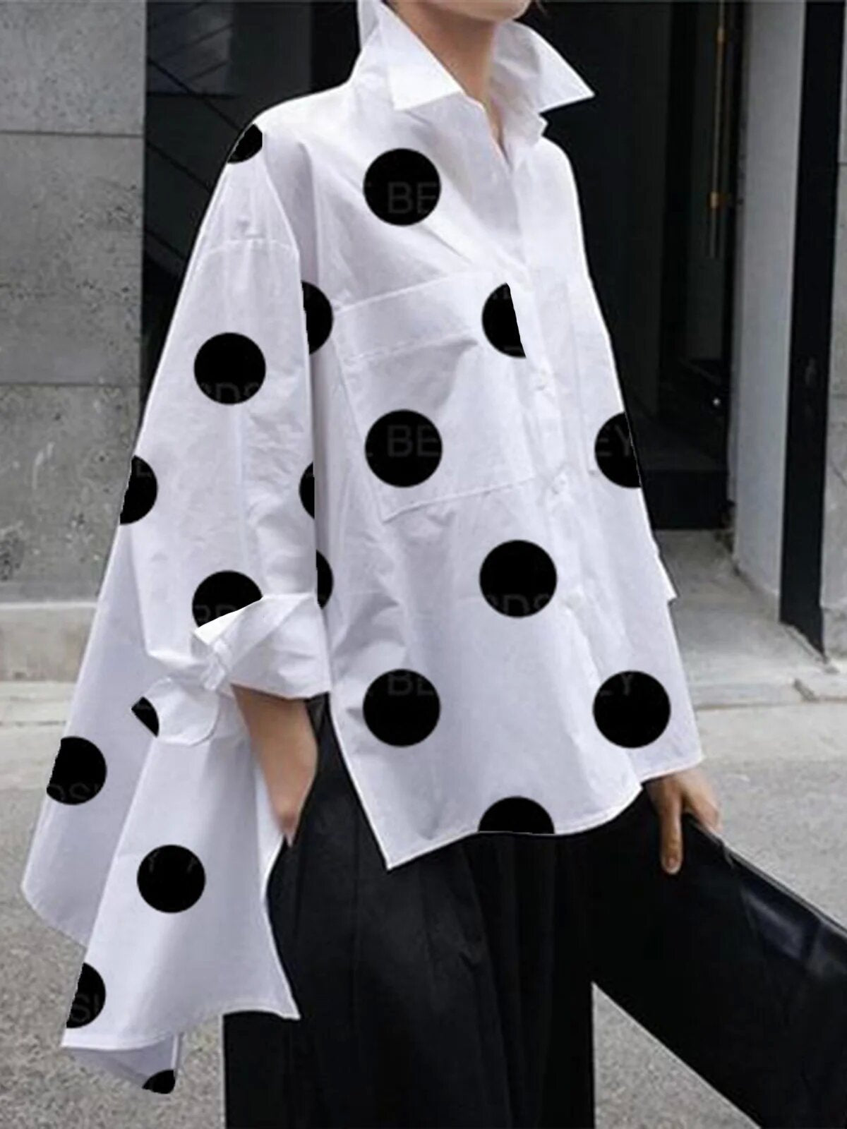 Casual Dot Print Cotton Loose Shirts for Women
