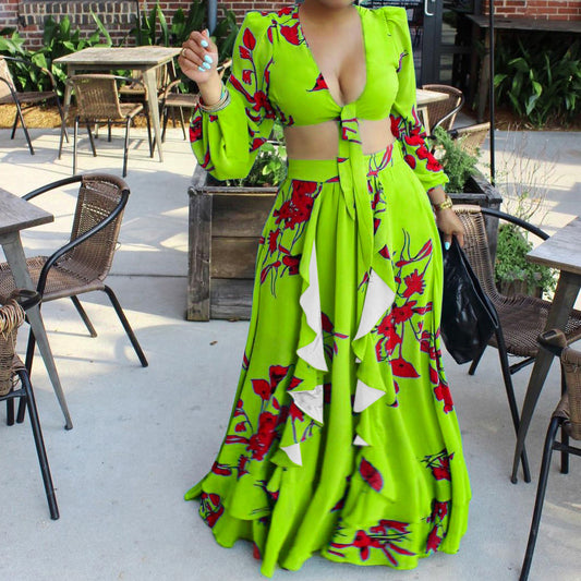 Sexy Summer Short Top and Long Skirts Suits