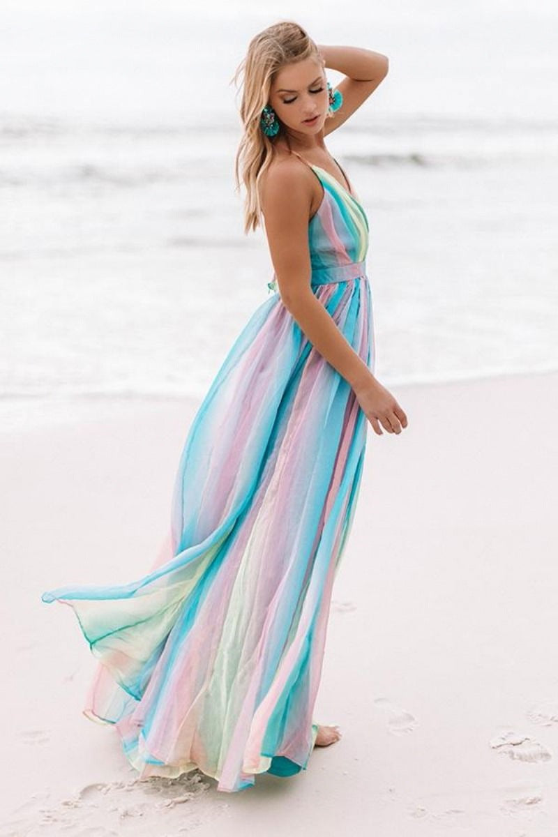 Sexy Rainbow Design Summer Holiday Dresses