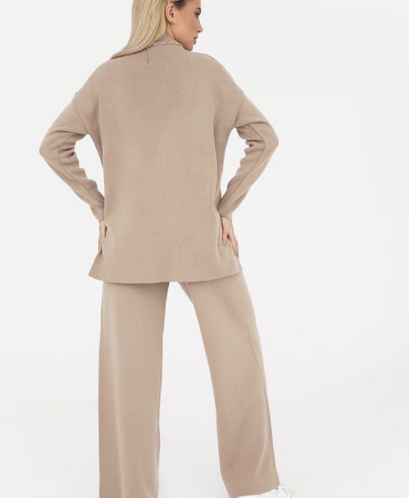 Winter Long Sleeves Knitted Tops and Wide Leg Pants