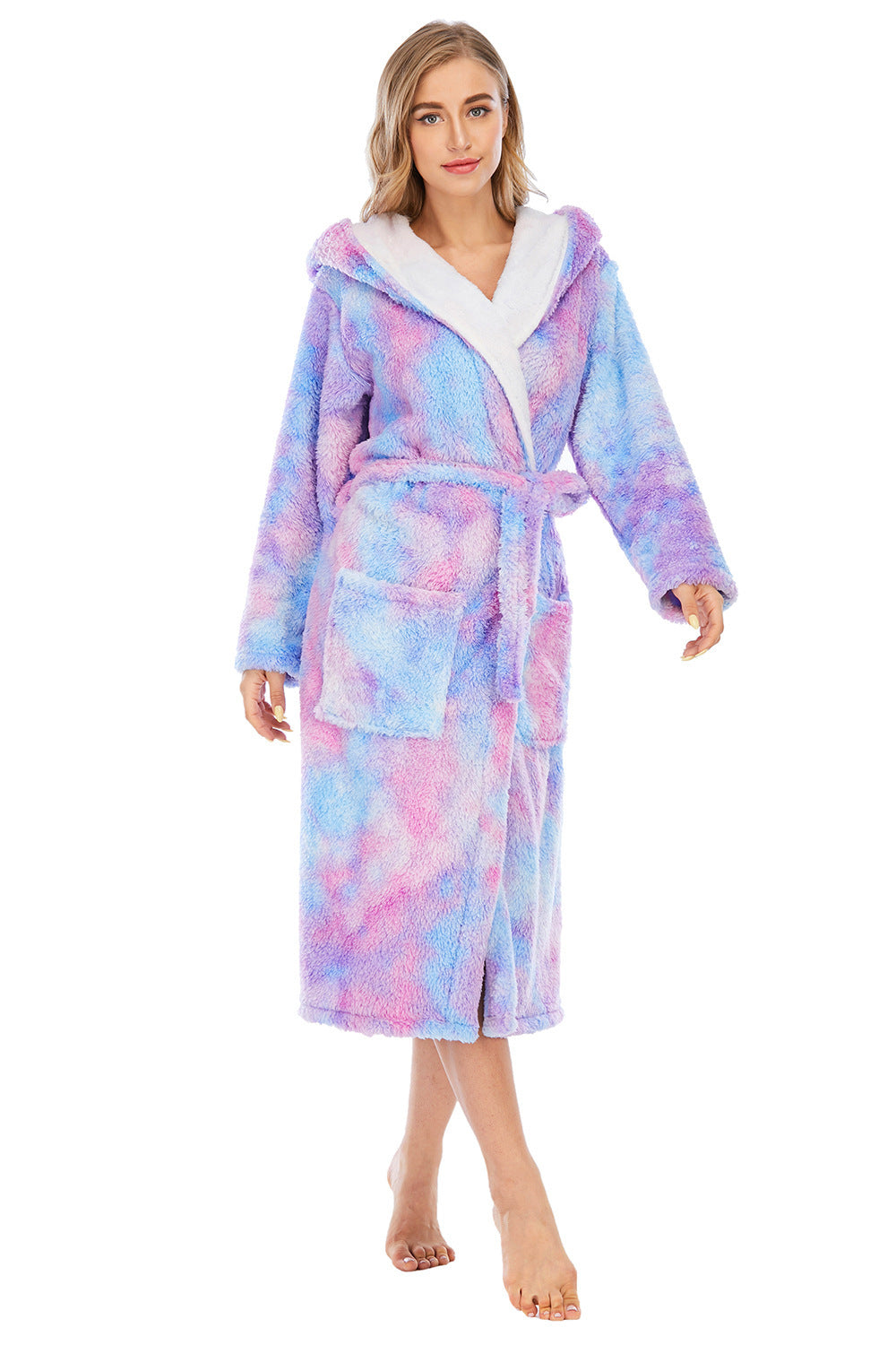 Women Dyed Fleece Casual Winter Hoodies Sleepwear with Pocket