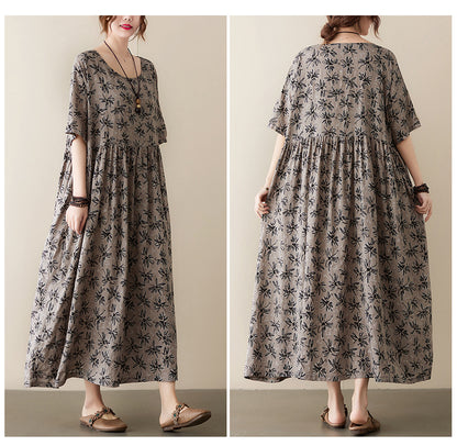 Vintage Leaf Print Plus Sizes Women Dresses