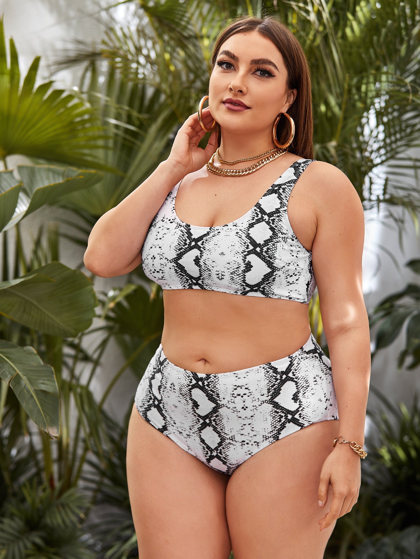 Women Snake Print Plus Sizes Bikinis Swimsuits