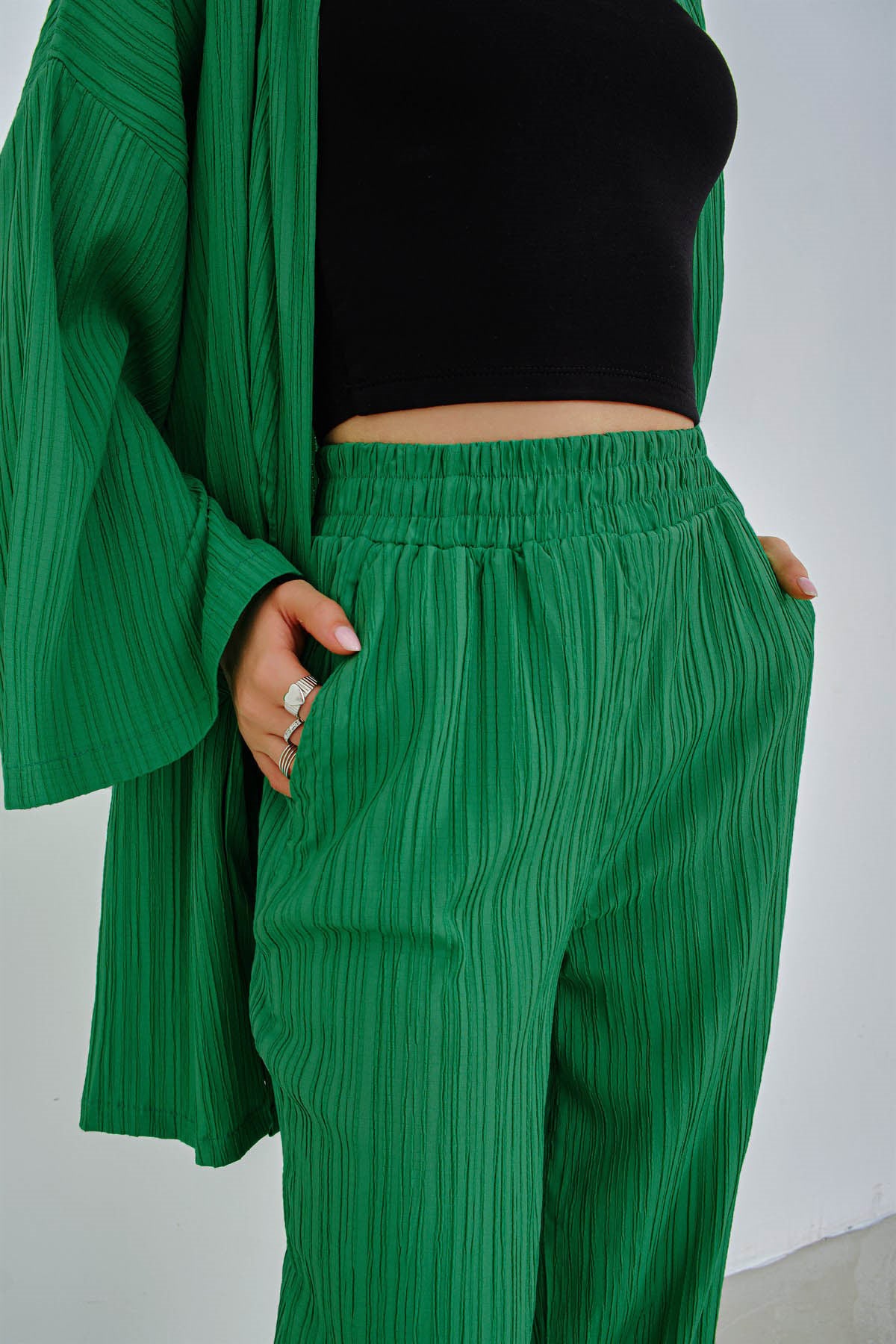 Casual Long Sleeves Tops & Wide Legs Pants Women 2Pcs Sets