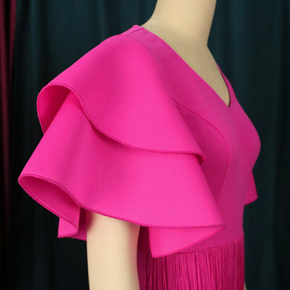 Rose Red High Waist Women Evening Party Dresses