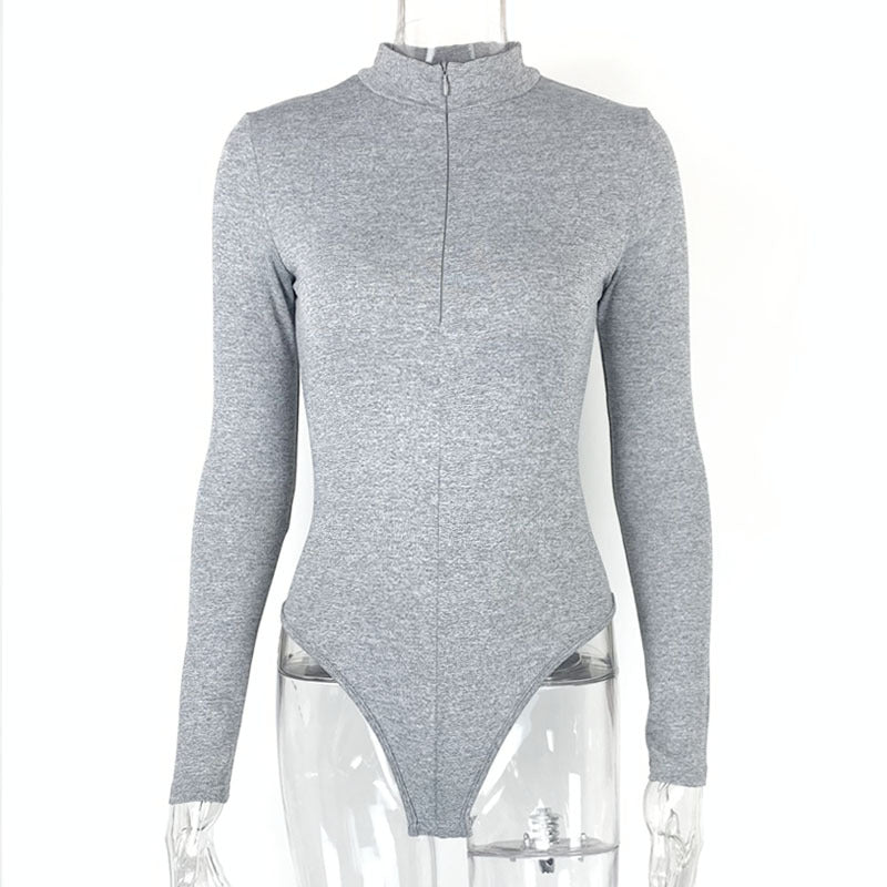 Sexy Fashion Long Sleeves Zipper Tight Jumpsuits Shirts