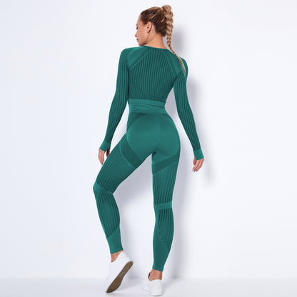 Sexy Hollow Out Long Sleeves Tops and Leggings Sets for Yoga Sporting