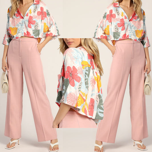 Casual Pink Office Lady Summer Women Out Suits