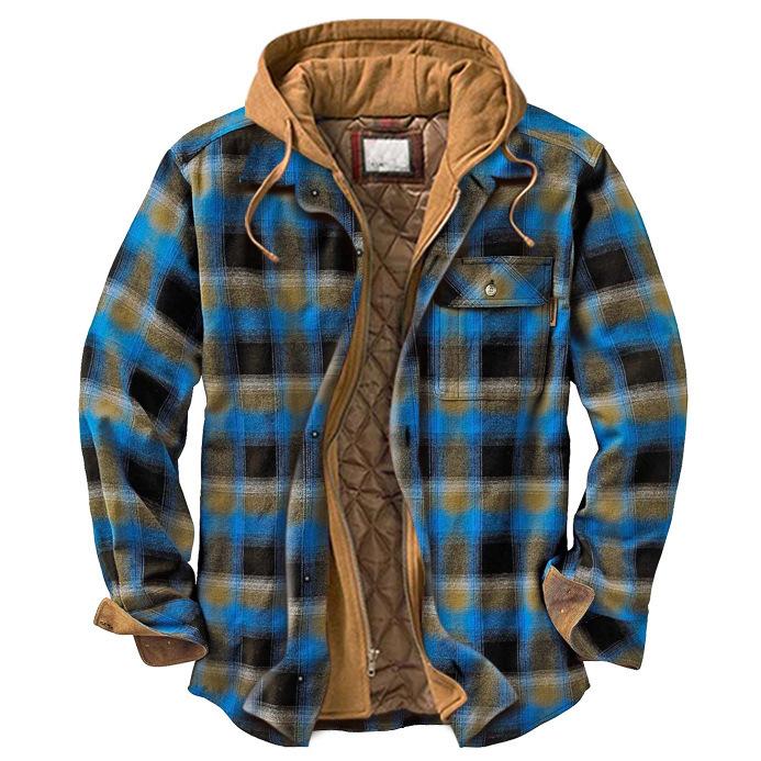 Long Sleeves Plaid Hoodies Winter Overcoat for Men-STYLEGOING