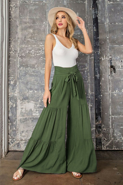 Casual Elastic Waist Wide Legs Pants