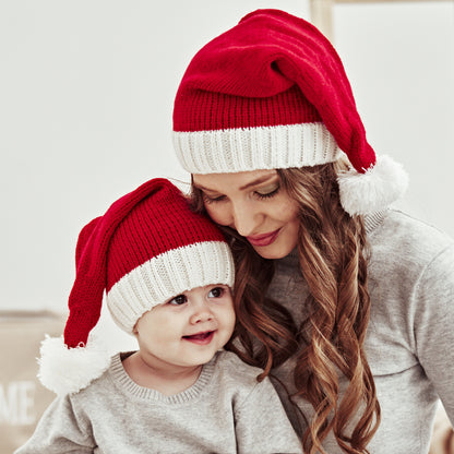 Christmas Parent-kids Red Knitted Warm Hats