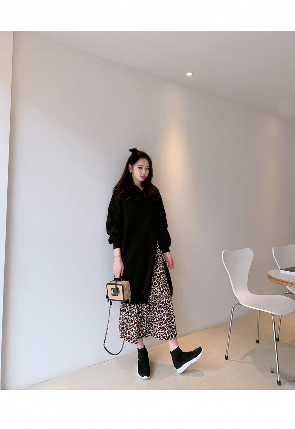 Leisure Leopard Fake Two Pieces Autumn Long Dresses