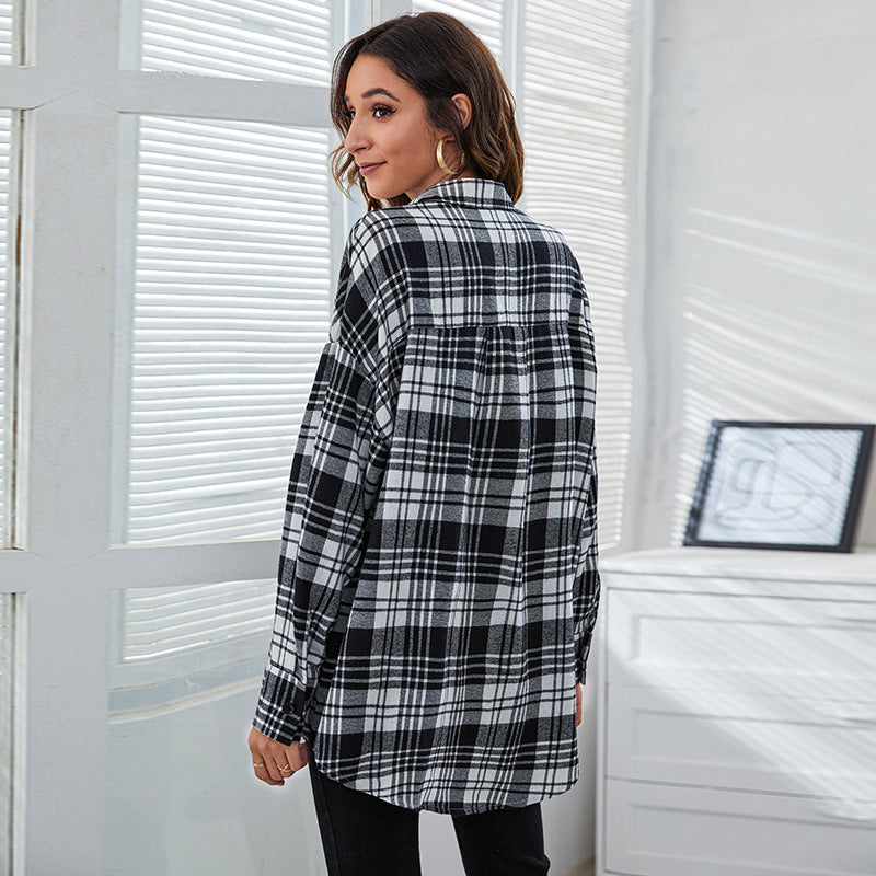 Casual Plaid Design Long Sleeves Shirts for Women