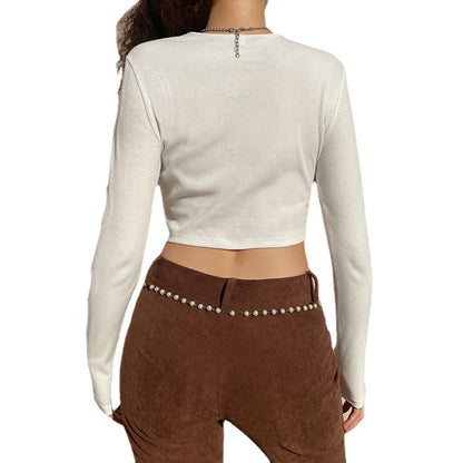 Sexy Hollow Out Sweetheart Design Midriff Baring Long Sleeves T Shirts