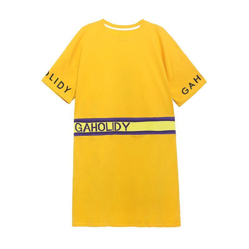 Women Summer Short Sleeves Letter T Shirt Dresses-STYLEGOING
