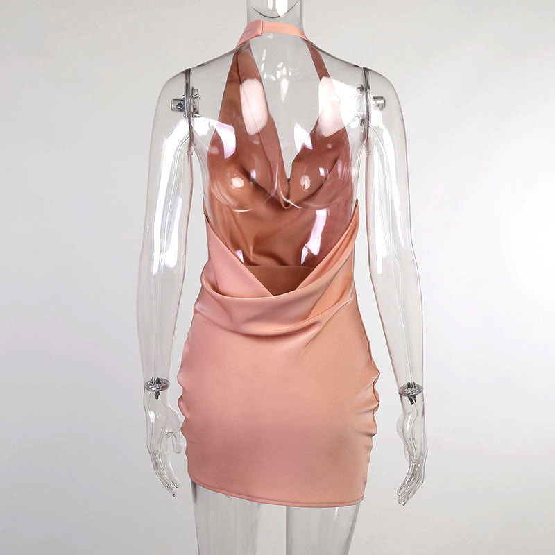 Sexy Halter Backless Satin Women Mini Dresses