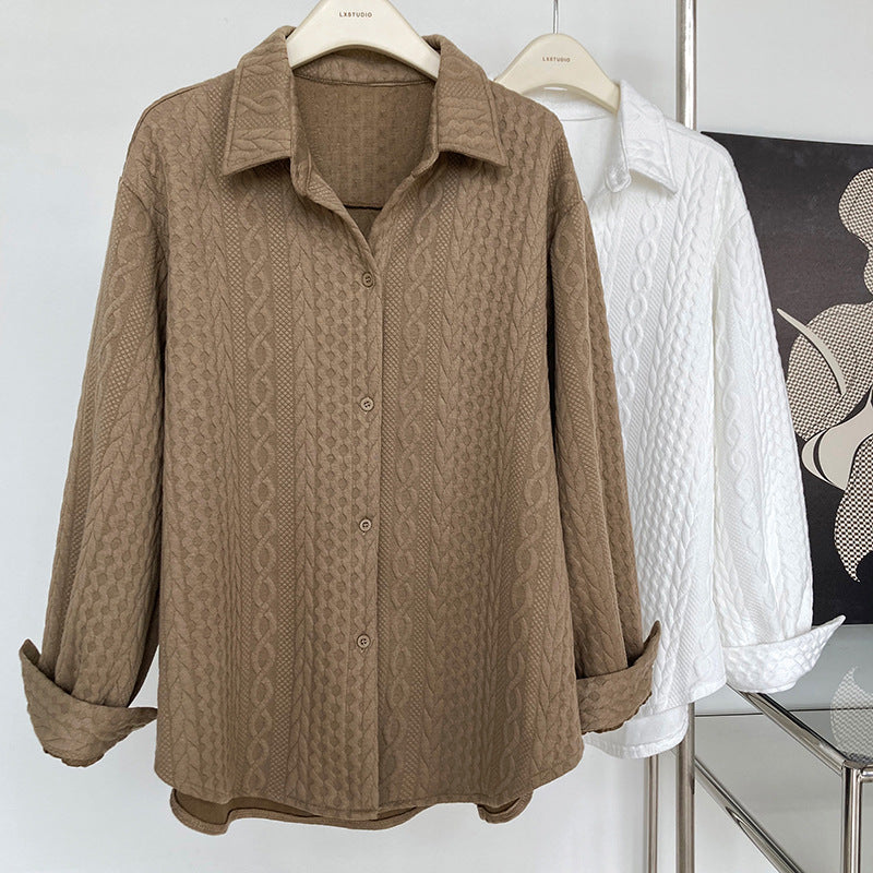 Soft Embossing Flowers Fall Long Sleeves Shirts