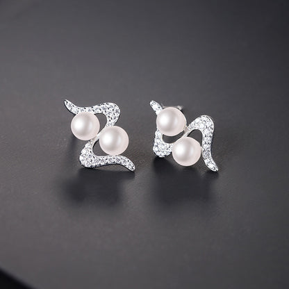 Desined Pearl Sterling Silver Earrings Studs for Women