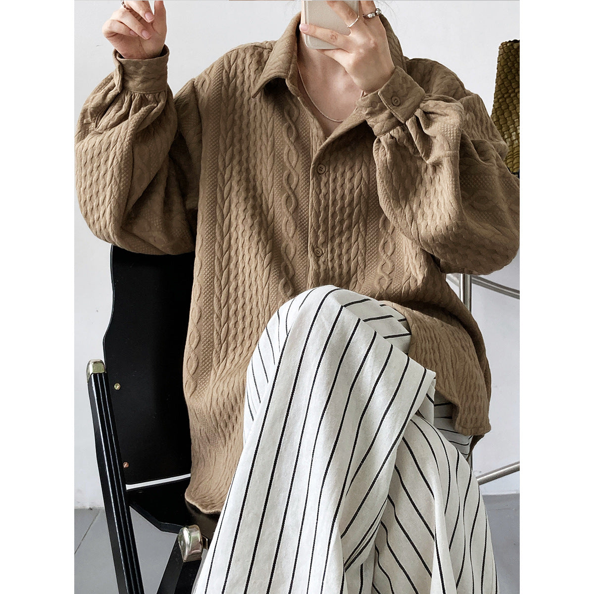 Soft Embossing Flowers Fall Long Sleeves Shirts
