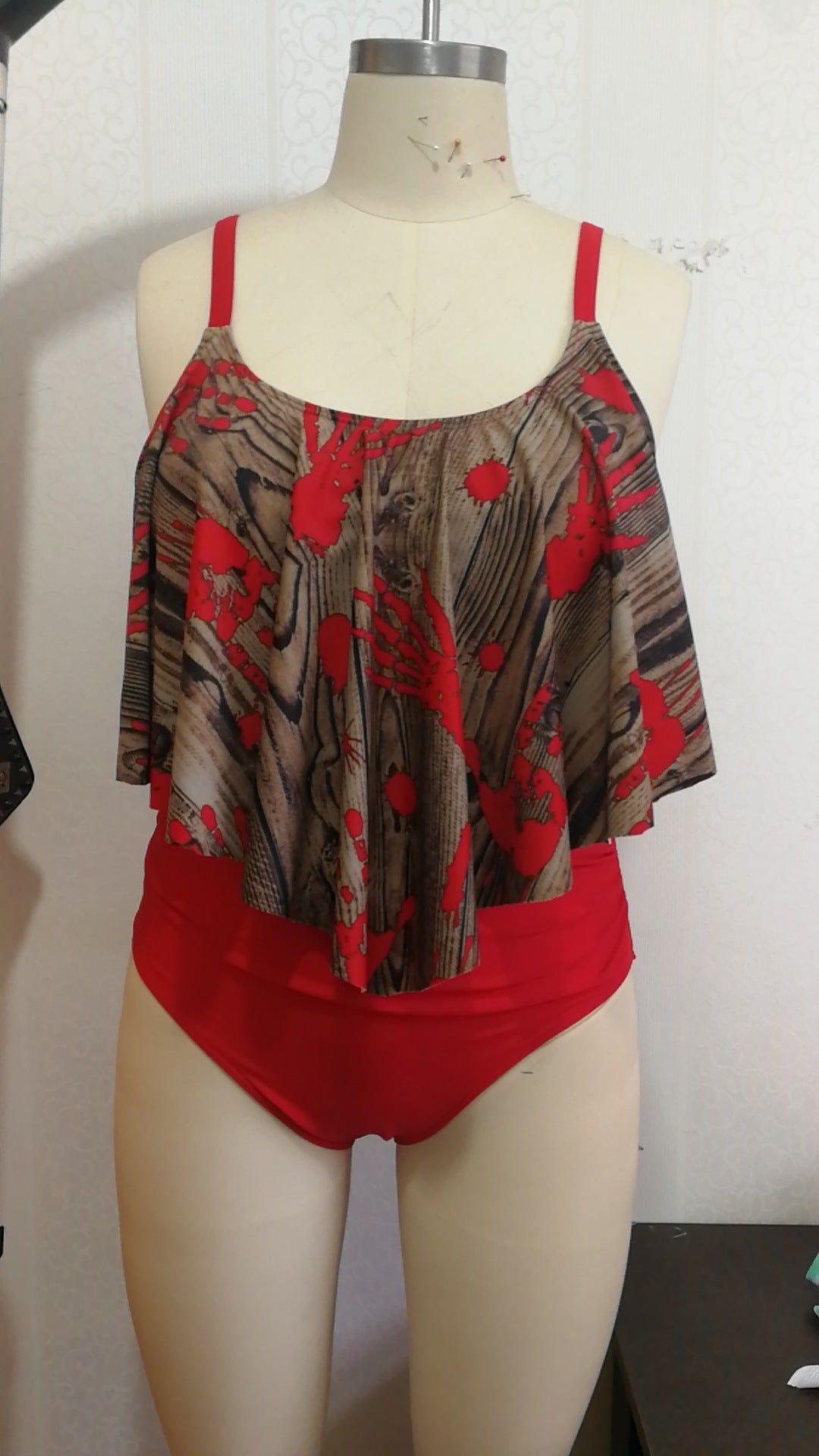 Red Ruffled Red Two Pieces Plus Sizes Summer Swimsuits