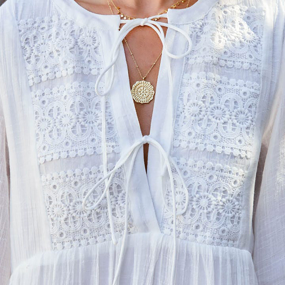 Casual White Long Sleeves Mini Dresses
