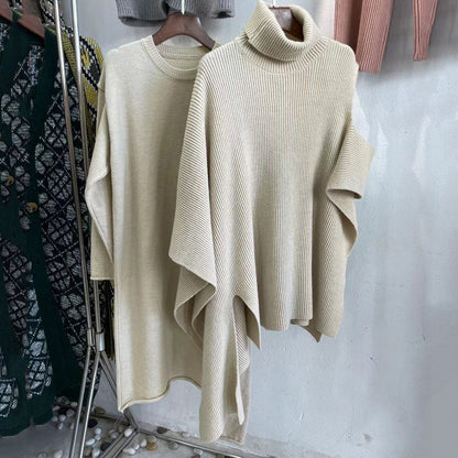 Casual High Neck Knitting Capes & Long Sweaters