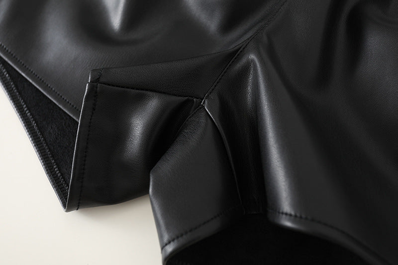 Black Pu Leather High Waist Shorts for Women