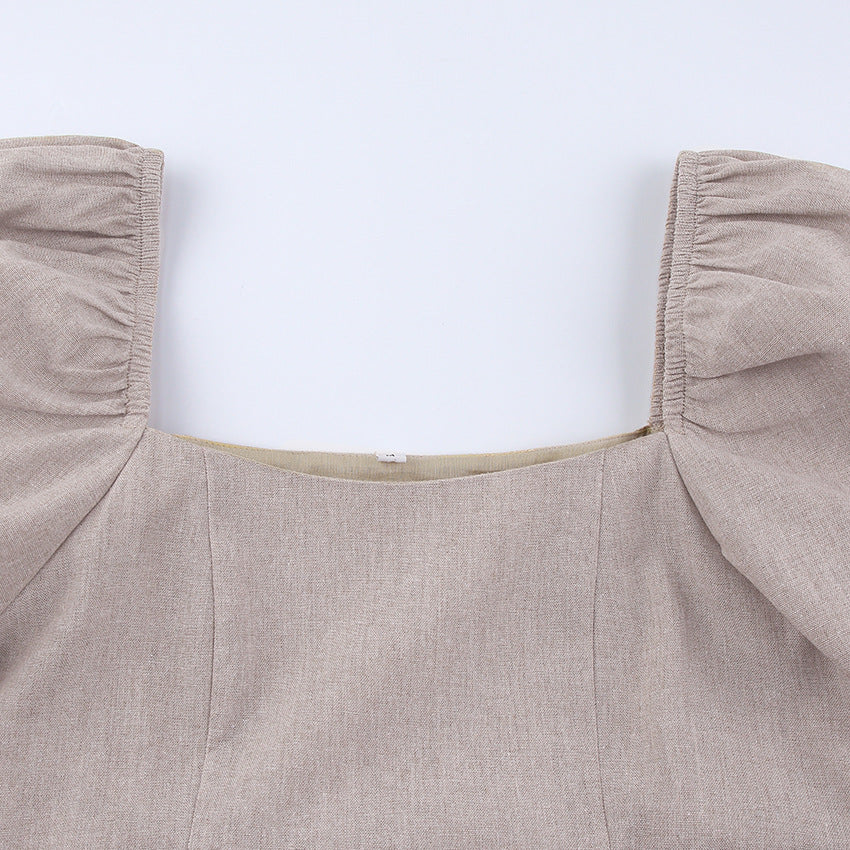 Lovely Linen Square Neckline Mini Dresses