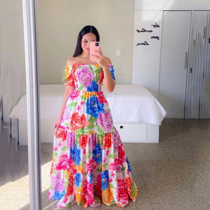 Sexy Off The Shoulder Flowers Long Dresses
